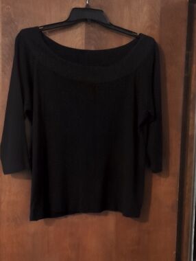 Rafaella Off-the-Shoulder Black Boatneck Sweater